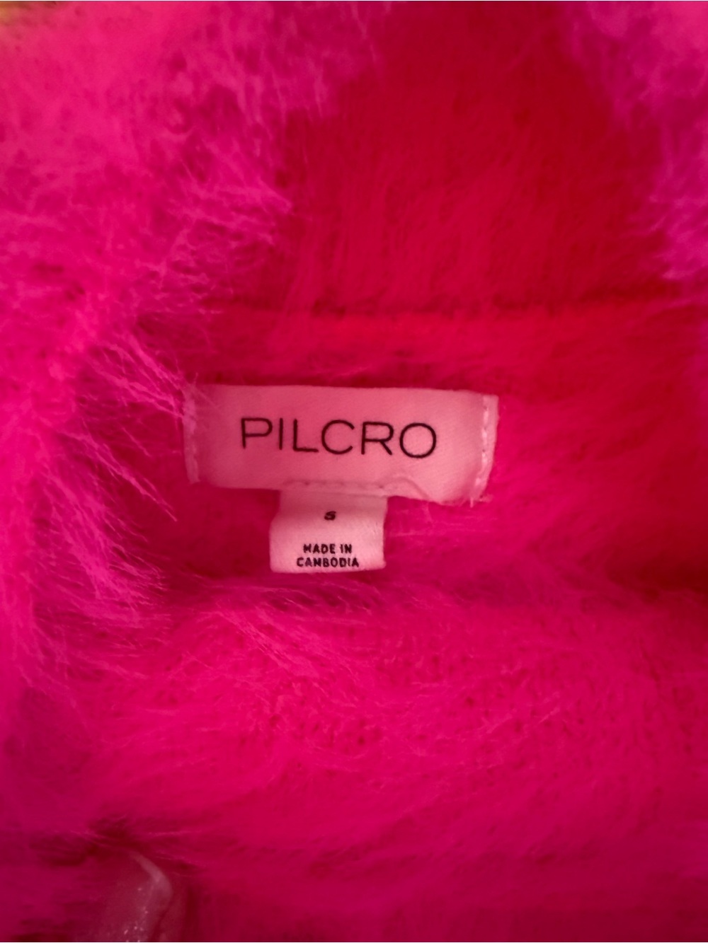Anthropologie Hot Pink Fuzzy Scoop-Neck Crop Sweater pilcro size s - Picture 3 of 6